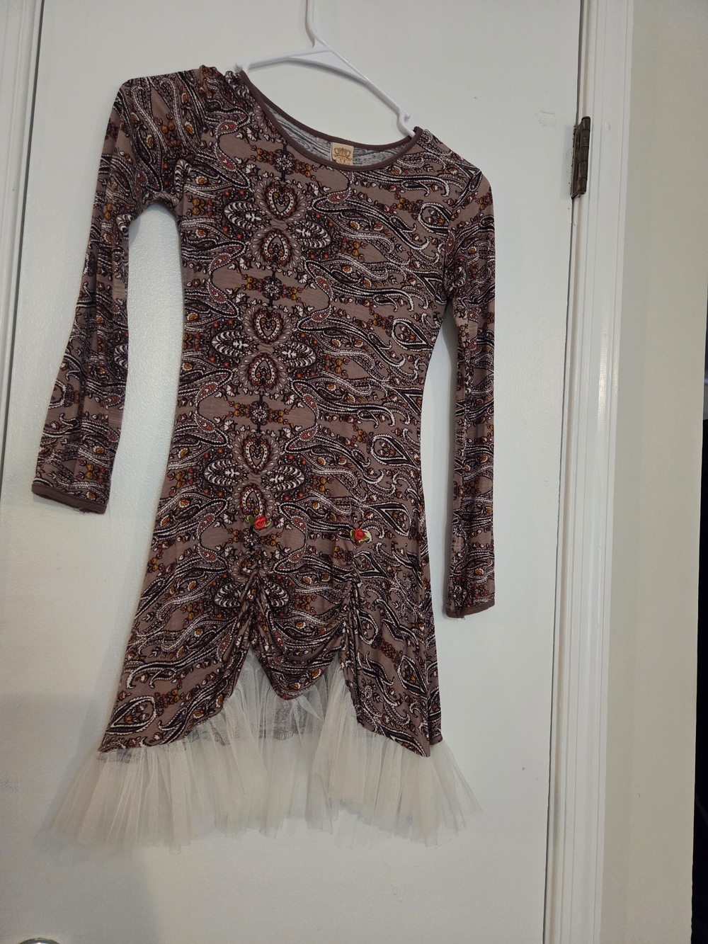 Girls' Paisley Long-Sleeve Tulle-Hem Dress - 10